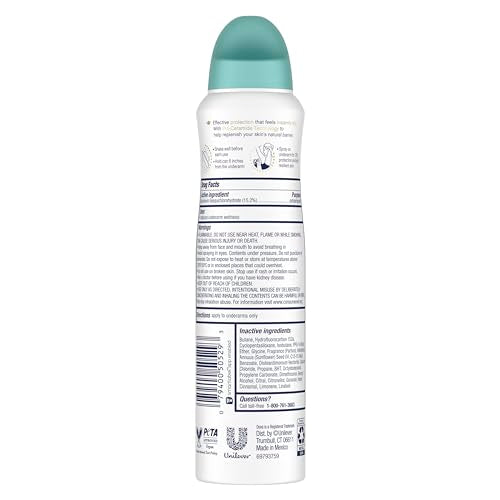 Dove Coconut Water & Lime dry spray dispensing action demonstrates quick drying.