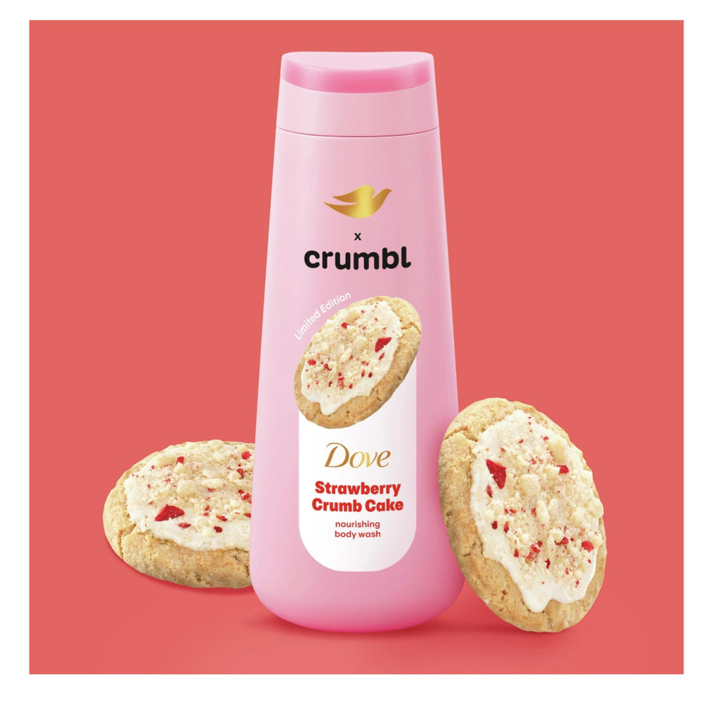 Dove Crumbl body wash lather shot showing creamy foam for gentle cleansing