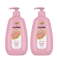 Dove Crumbl Confetti Cake hand wash pump bottle close-up, lasting moisture.
