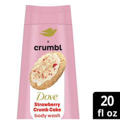 Dove Crumbl exfoliating body scrub bottle showing strawberry crumb texture for smoother skin