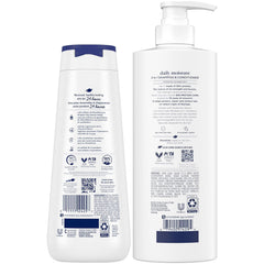 Dove daily moisture 2-in-1 conditioner bottle smooths and detangles.