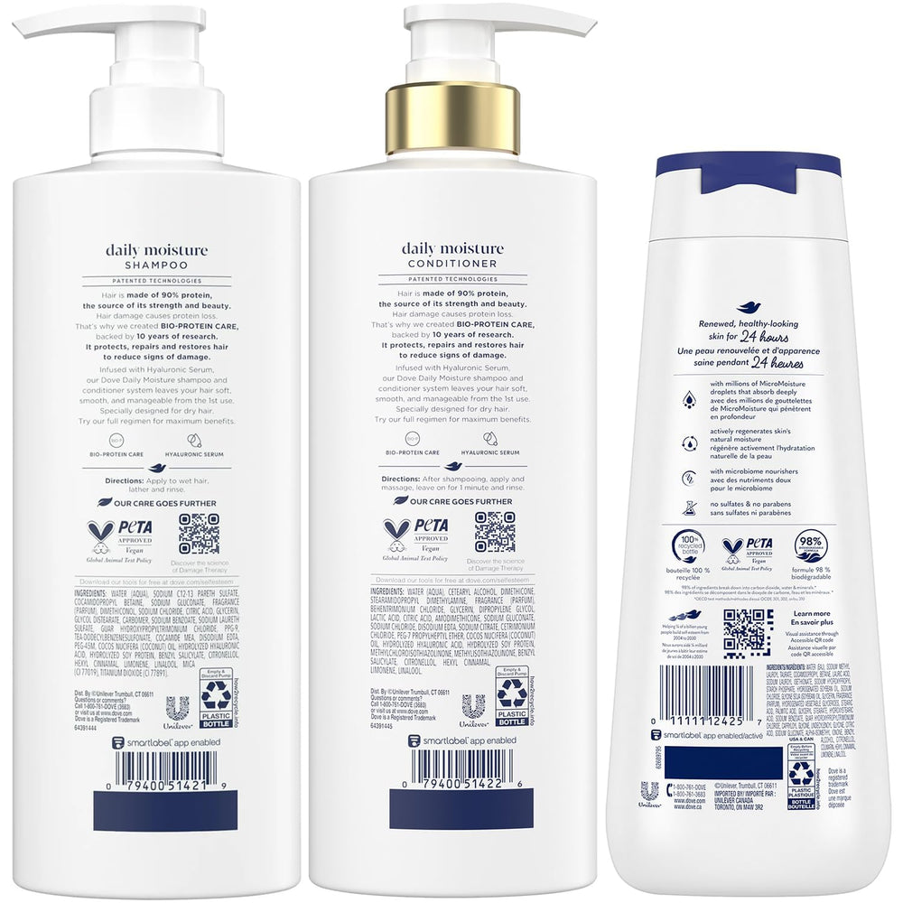 Dove Daily Moisture Conditioner bottle highlighting smoothing and detangling