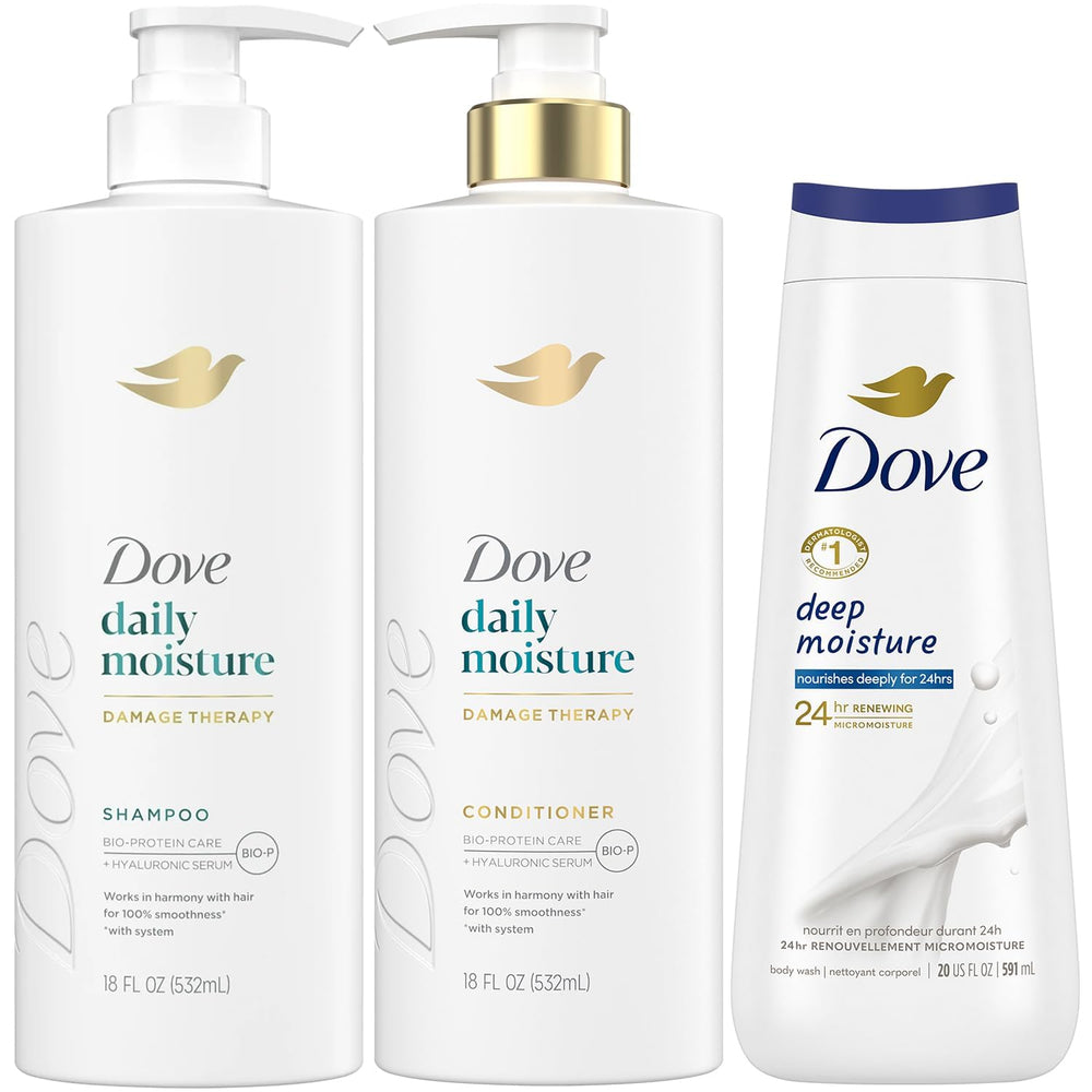 Dove Daily Moisture Shampoo bottle showing daily hydration for hair care