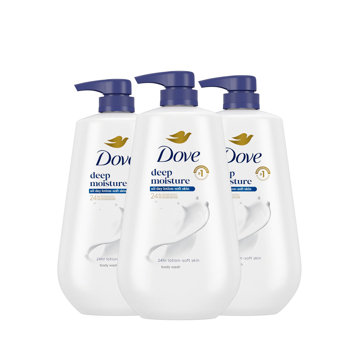 Dove Deep Moisture bottle pump offers easy, daily hydration for soft skin.