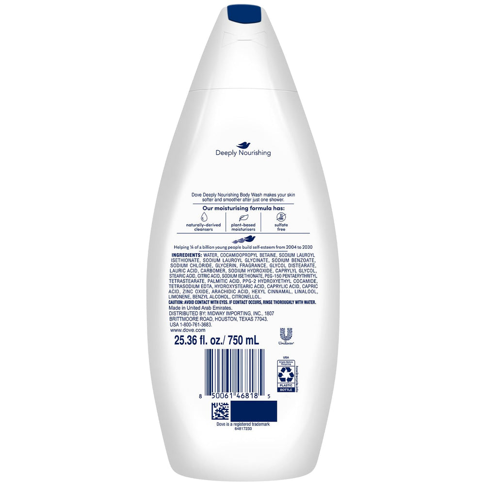 Dove Deep Moisture rich-lather demonstrates creamy cleansing for softness.