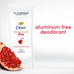 Dove aluminum-free deodorant stick shown with a smooth glide during application.