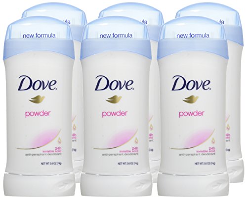 Dove Deodorant Invisible Solid Powder 6-pack no-residue close-up emphasizes invisible finish.