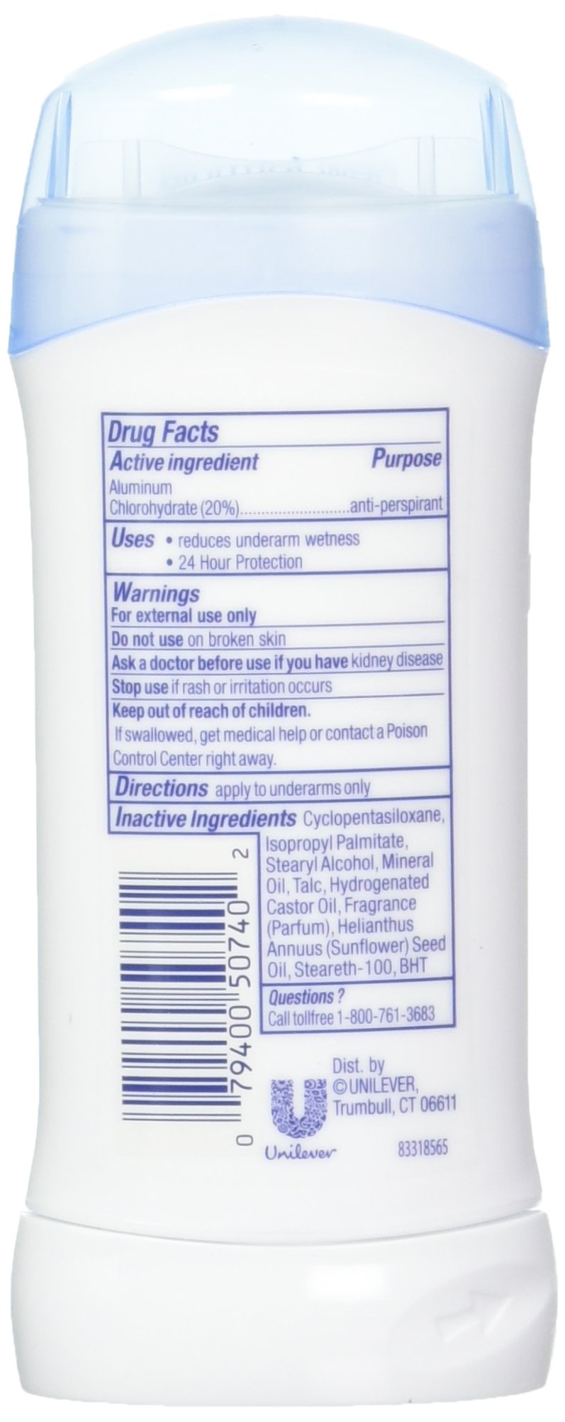Dove Invisible Solid Sensitive Skin 6-pack back view highlighting packaging