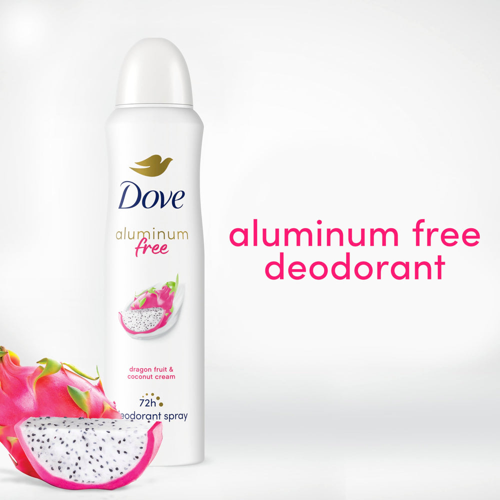 Dove dragon fruit coconut scent with 72-hour odor protection in aluminum-free formula.