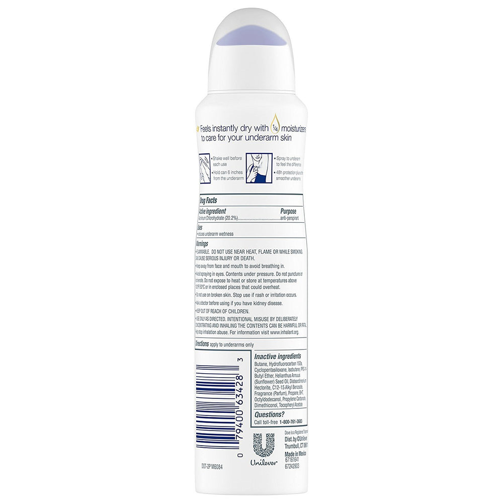 Dove Dry Spray Invisible Sheer Fresh no white marks on colors close-up.