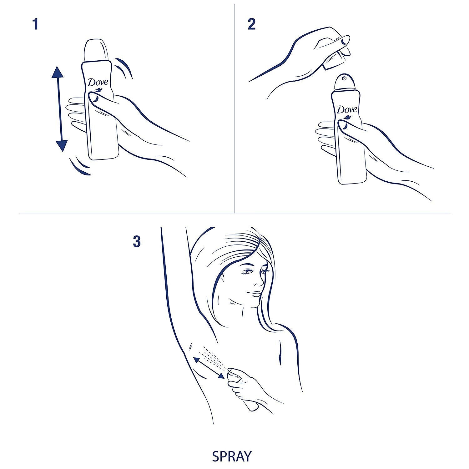 Dove dry spray mist application demonstrates even coverage across underarms.
