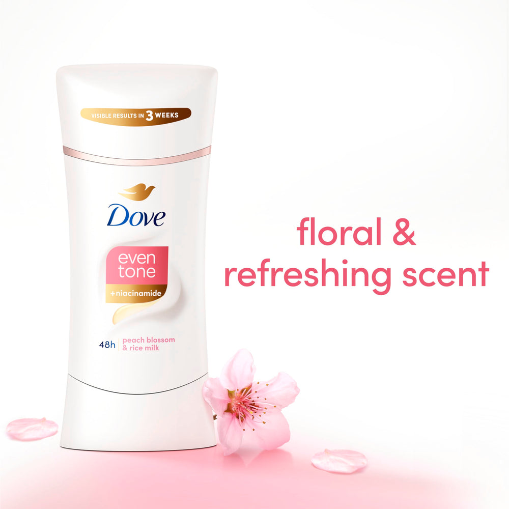 Dove Even Tone 48hr protection label indicates long-lasting odor and sweat defense.