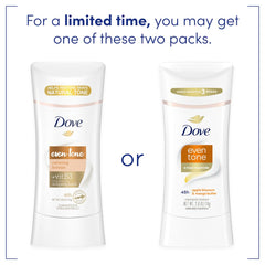 Dove Even Tone Apple Blossom packaging on shelf emphasizes fragrance and protection claims.