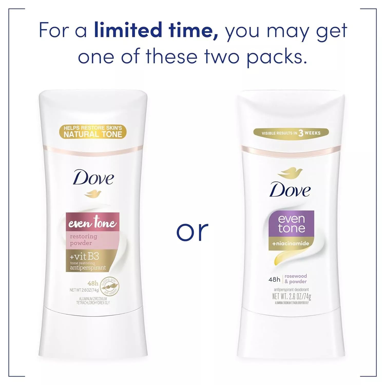 Dove Even Tone rosewood-powder stick supports smoother underarms for comfortable daily wear.