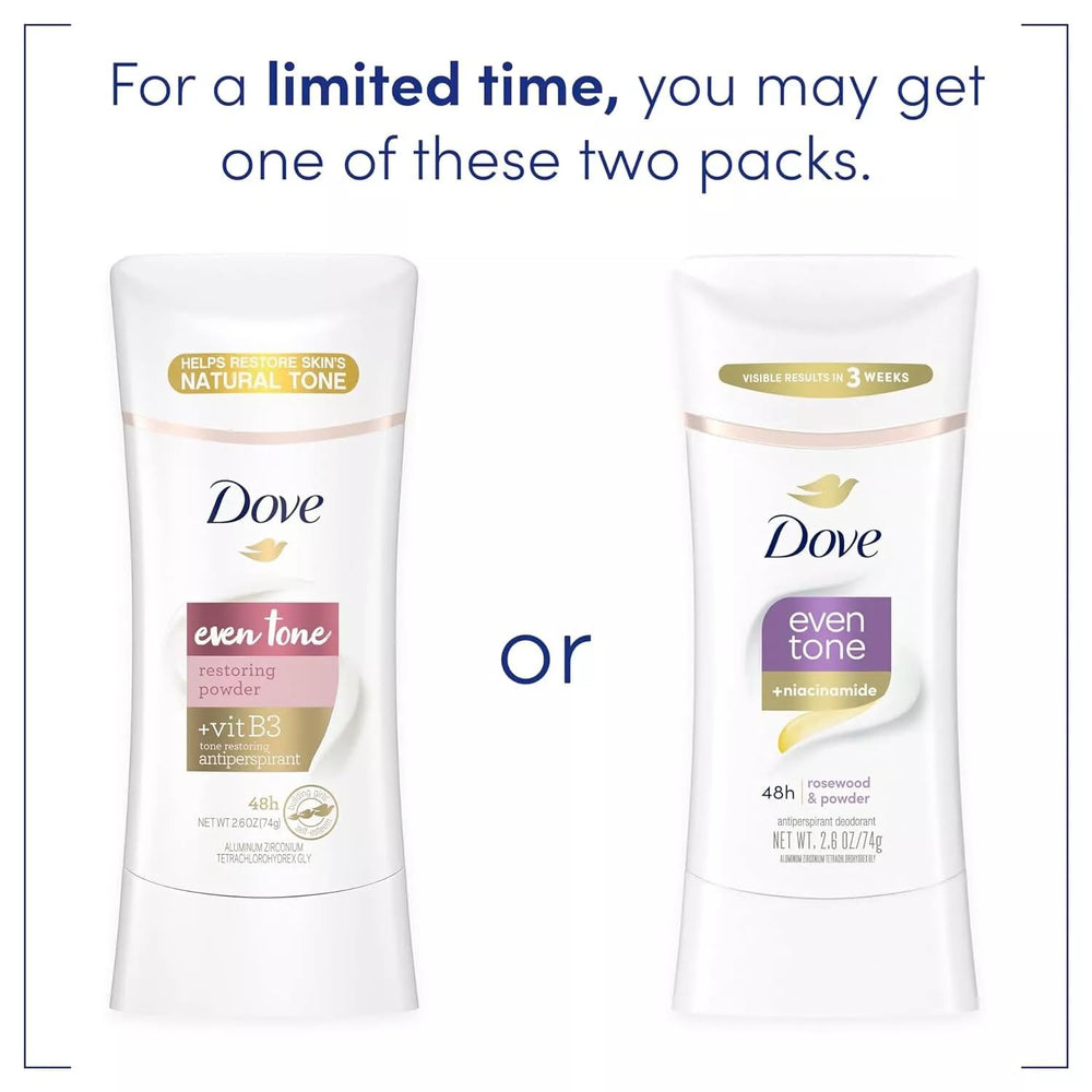 Dove Even Tone rosewood-powder stick supports smoother underarms for comfortable daily wear.