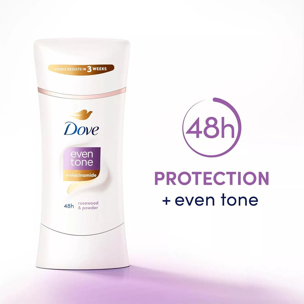 Dove Even Tone rosewood-powder stick features a refreshing rosewood and powder scent.