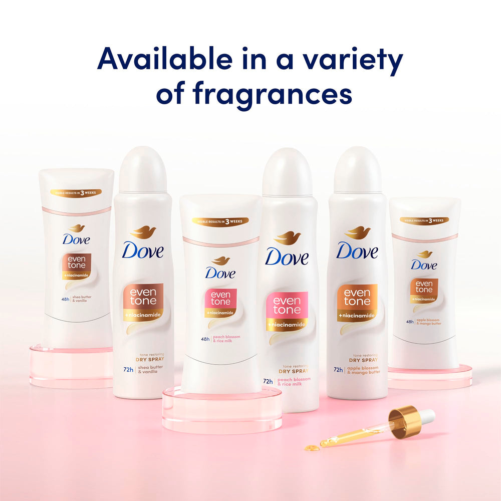 Dove Even Tone Shea Butter & Vanilla underarm skin-tone image suggests gradual smoothing and even tone.