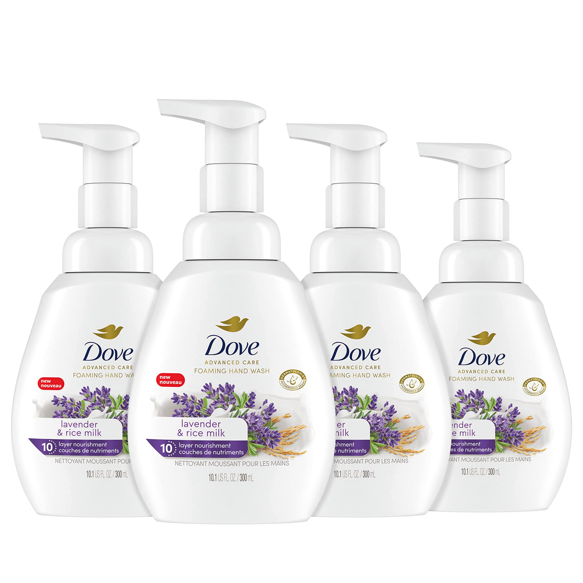 Dove Foaming Hand Wash Lavender Rice Milk pump bottle for easy moisturizing cleanse