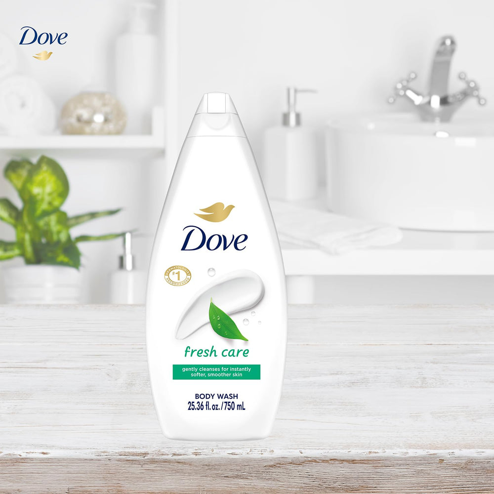 Dove Fresh Care microbiome serum illustration highlights prebiotic nourishment for skin.