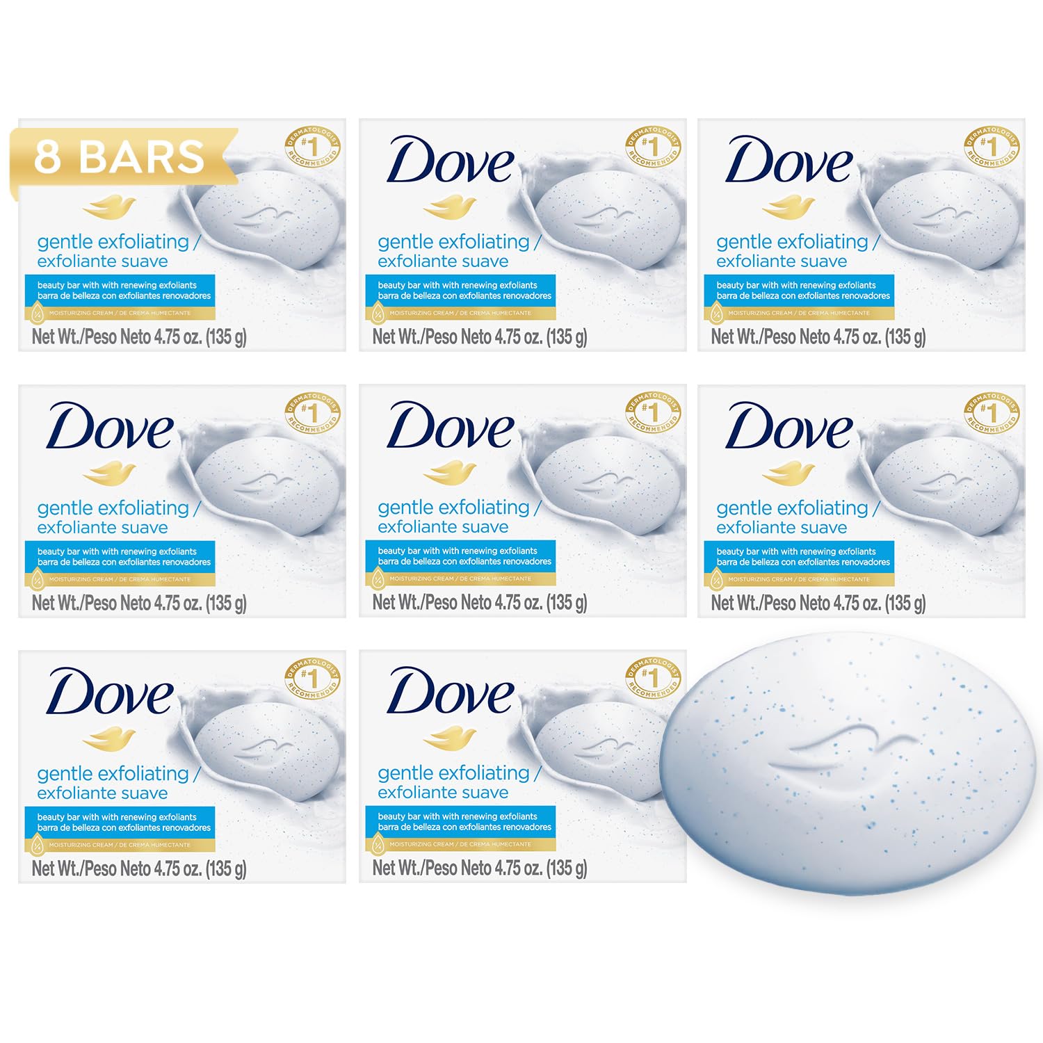Dove Gentle Exfoliating Beauty Bar lather close-up shows rich moisturizing cream for hydrated skin