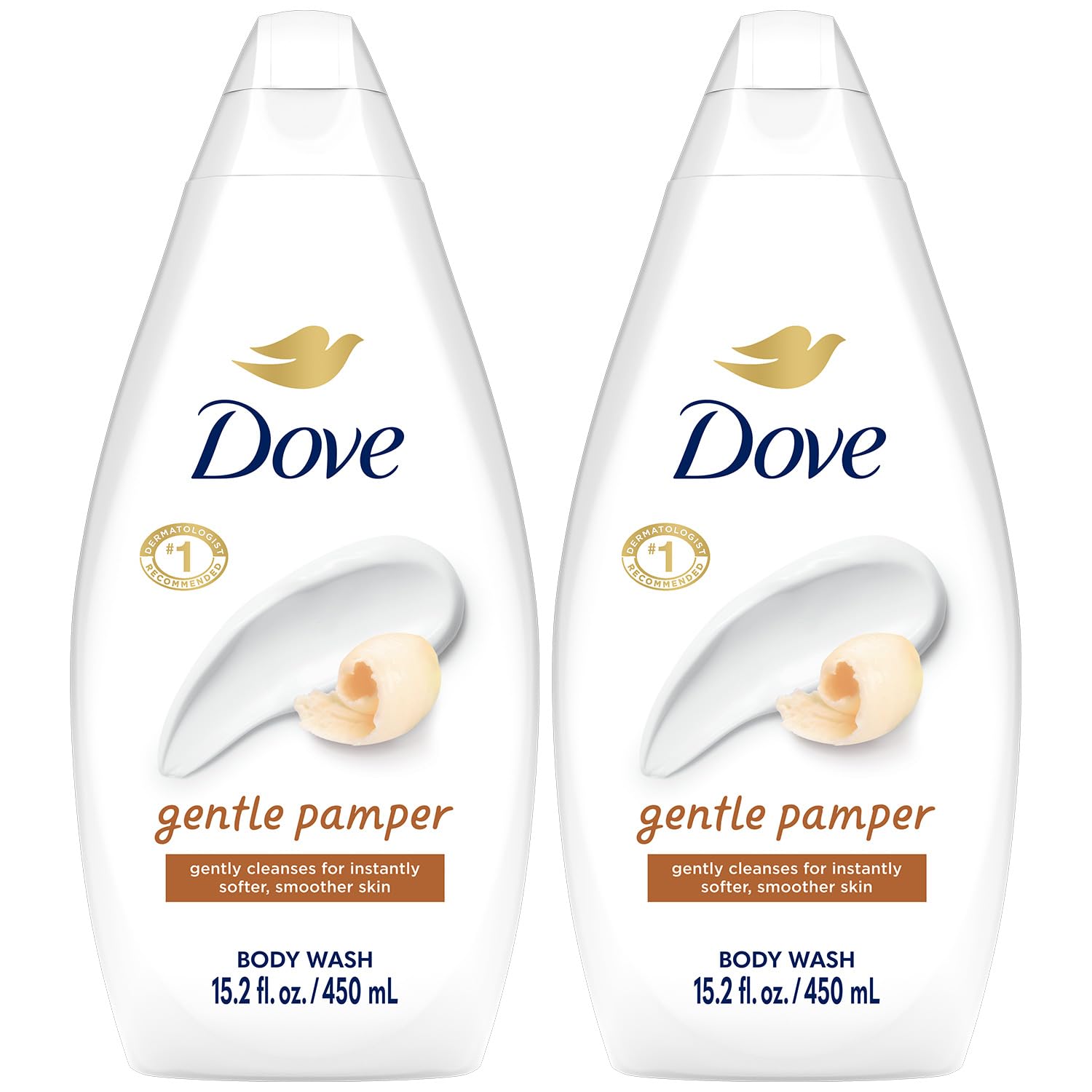 Dove Gentle Pamper bottle front showing vanilla scent and moisturizing cleanse.