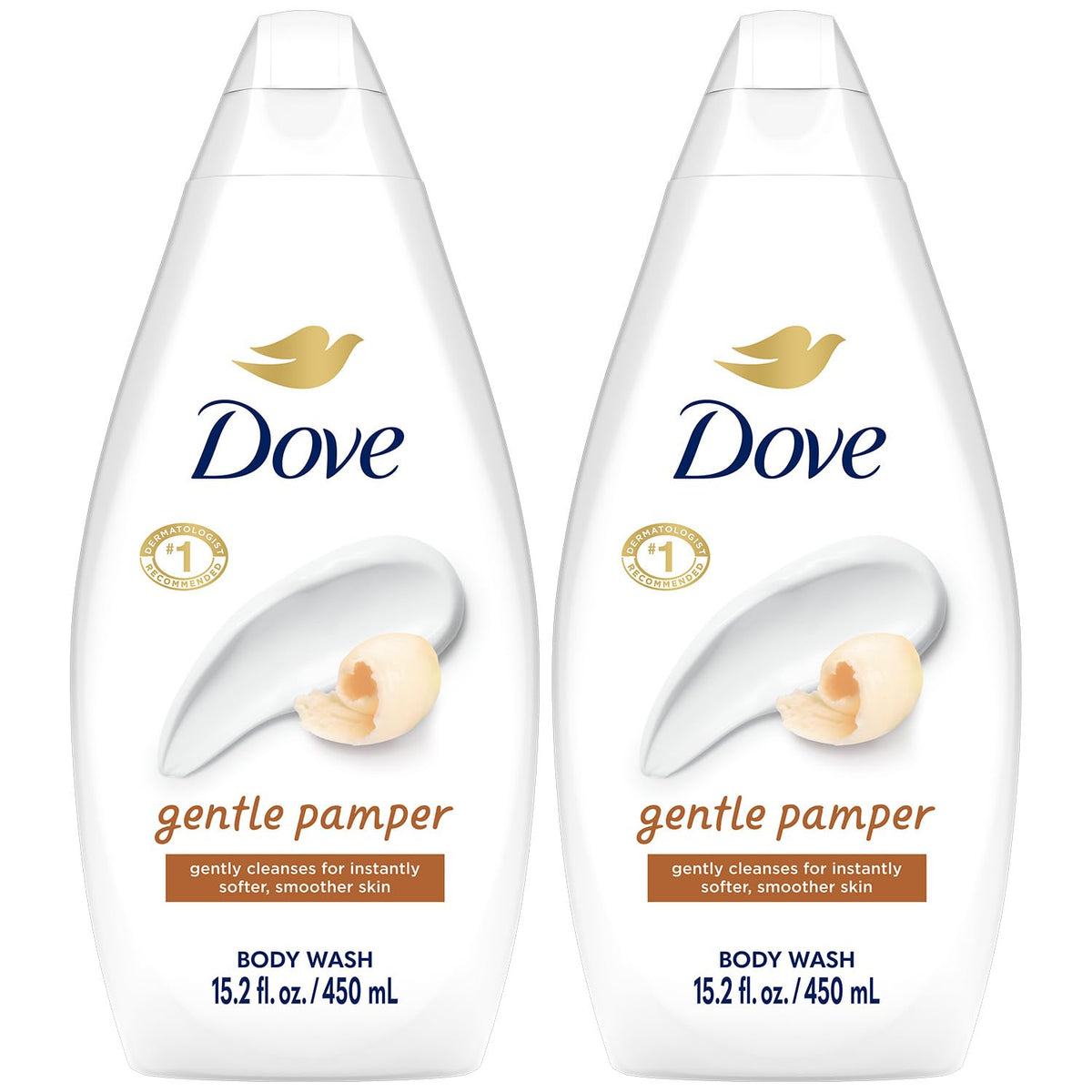 Dove Gentle Pamper bottle front showing vanilla scent and moisturizing cleanse.