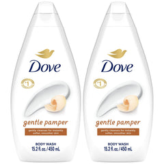 Dove Gentle Pamper bottle front showing vanilla scent and moisturizing cleanse.