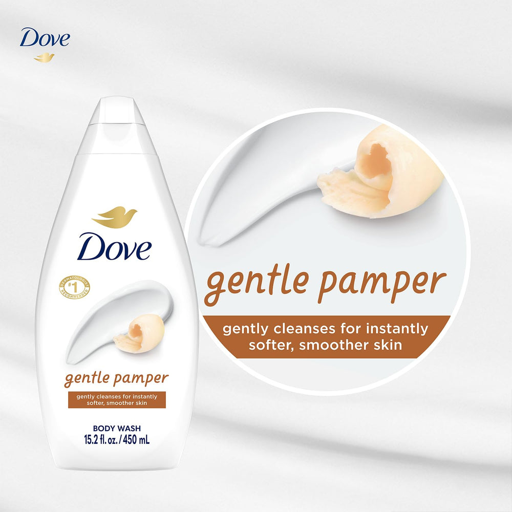 Dove Gentle Pamper shower scene suggests quick daily pampering routine.