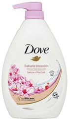 Dove Go Fresh Sakura Blossom bottle pump highlighting pink salt for refreshing daily hydration.