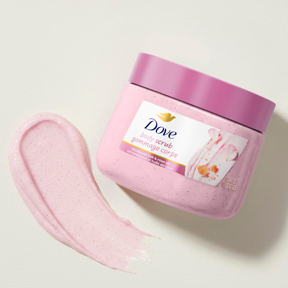 Dove Himalayan Salt & Rose Oil Scrub applying on arms for smoother skin