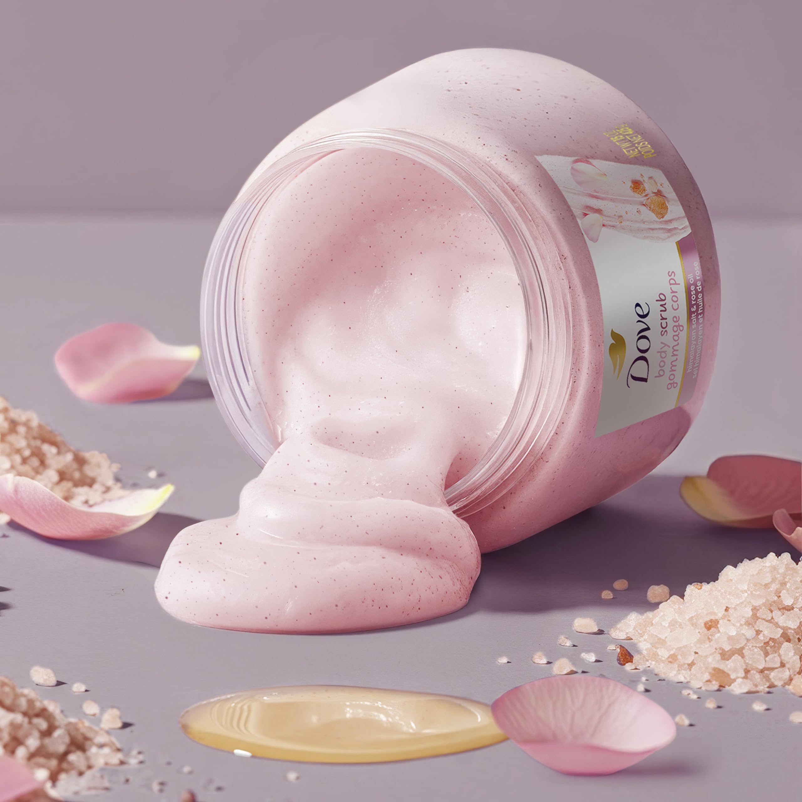 Dove Himalayan Salt & Rose Oil Scrub cruelty-free PETA-certified for mindful skincare