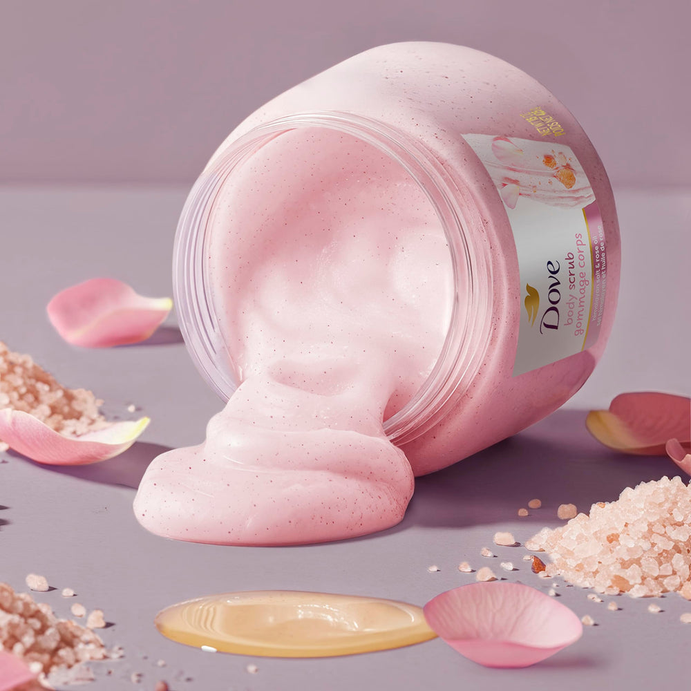 Dove Himalayan Salt & Rose Oil Scrub cruelty-free PETA-certified for mindful skincare