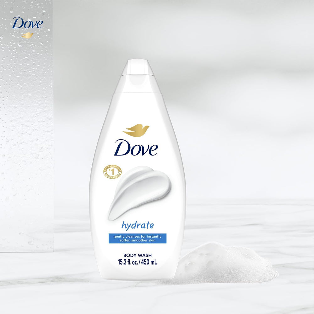 Dove Hydrate close-up lather reveals creamy texture and skin-softening benefits.