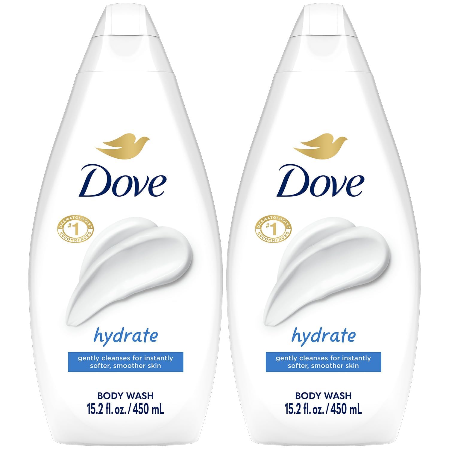 Dove Hydrate packaging bottle showcases moisturizing formula for everyday skin nourishment.