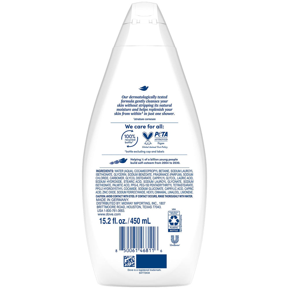 Dove Hydrate cruelty-free badge emphasizes PETA-approved skincare.