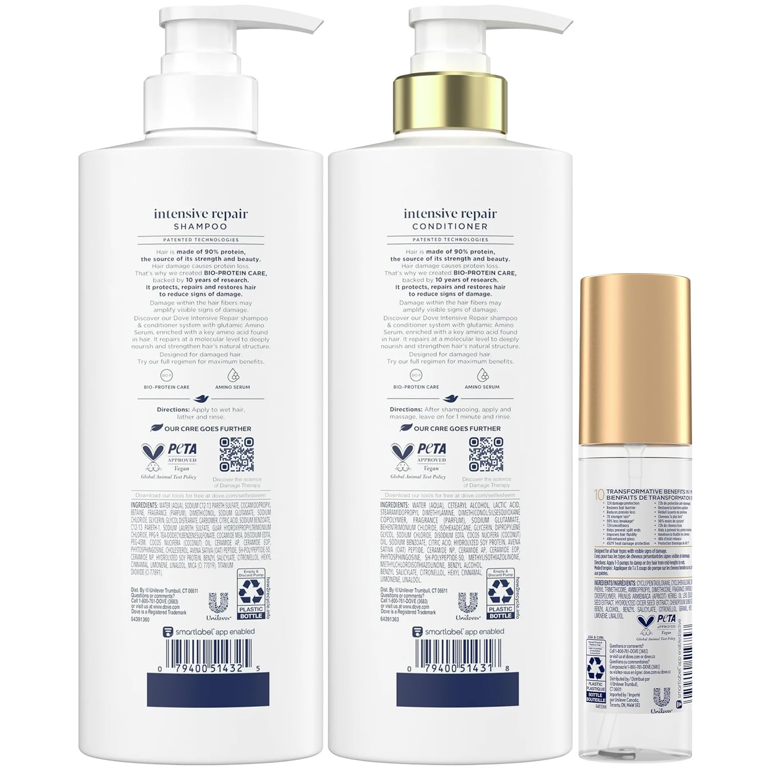 Dove Intensive Repair Conditioner bottle delivering moisture and protein to damaged hair