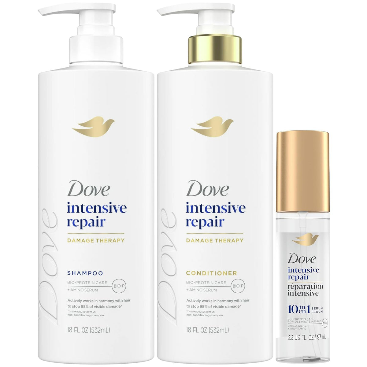 Dove Intensive Repair Shampoo bottle for daily hair repair with protein care