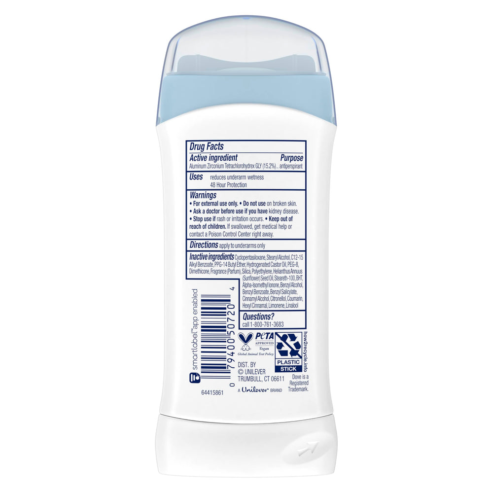 Dove Invisible Solid 0% Alcohol Formula minimizes irritation after shaving.