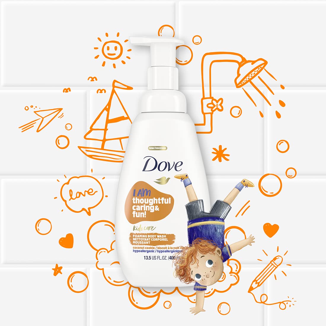 Dove Kids Care Coconut Cookie scent image evokes kid-friendly bath fragrance.