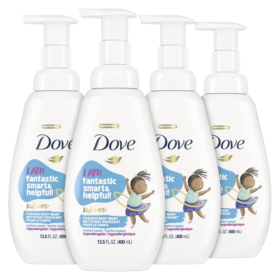 Dove Kids Care foaming body wash cotton candy bottle with gentle cleansing