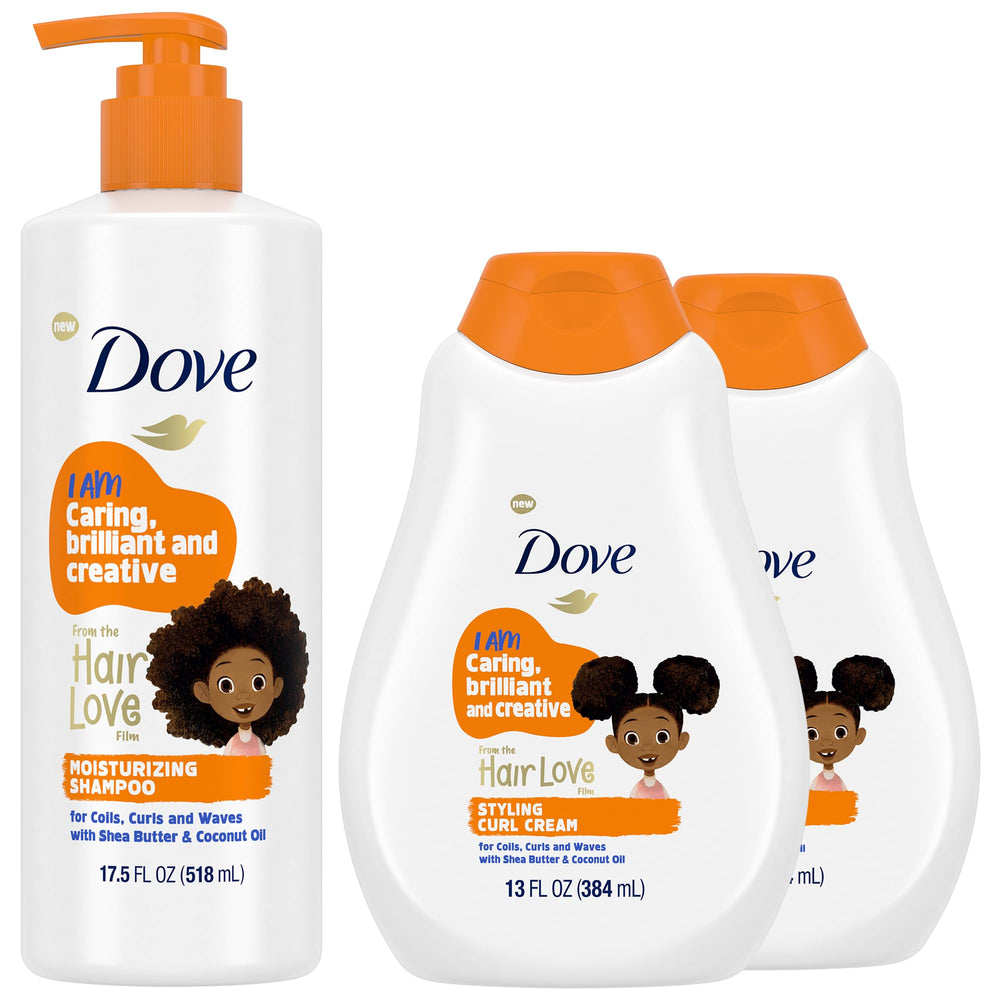 Dove Kids Moisturizing Shampoo bottle with coconut cookie scent for gentle curly-hair cleansing
