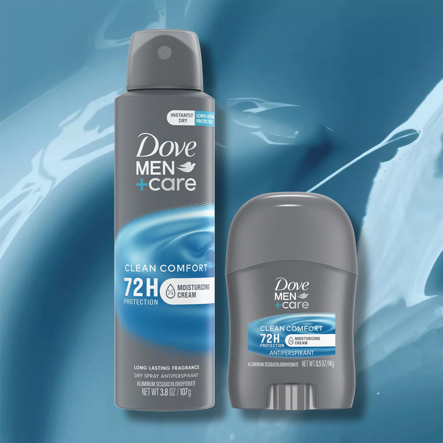 Dove Men+Care 72-hour protection icon highlighting odor and wetness defense.