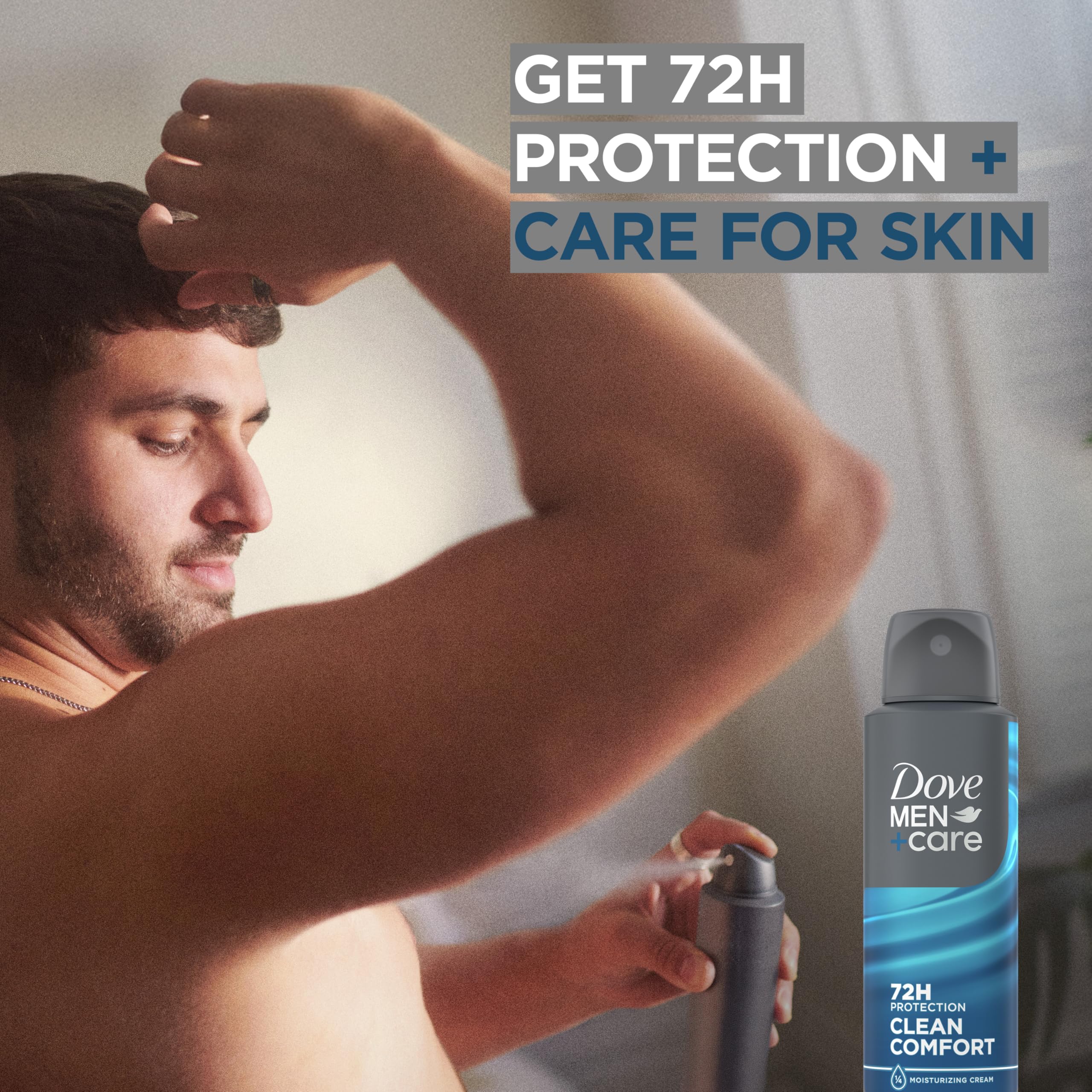 Dove Men+Care 72h protection highlighted for day-long confidence.