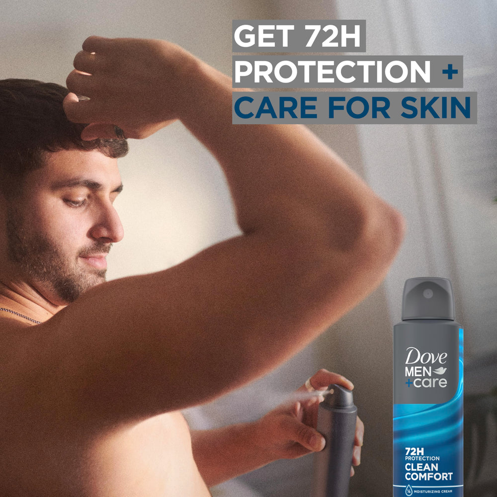 Dove Men+Care 72h protection highlighted for day-long confidence.