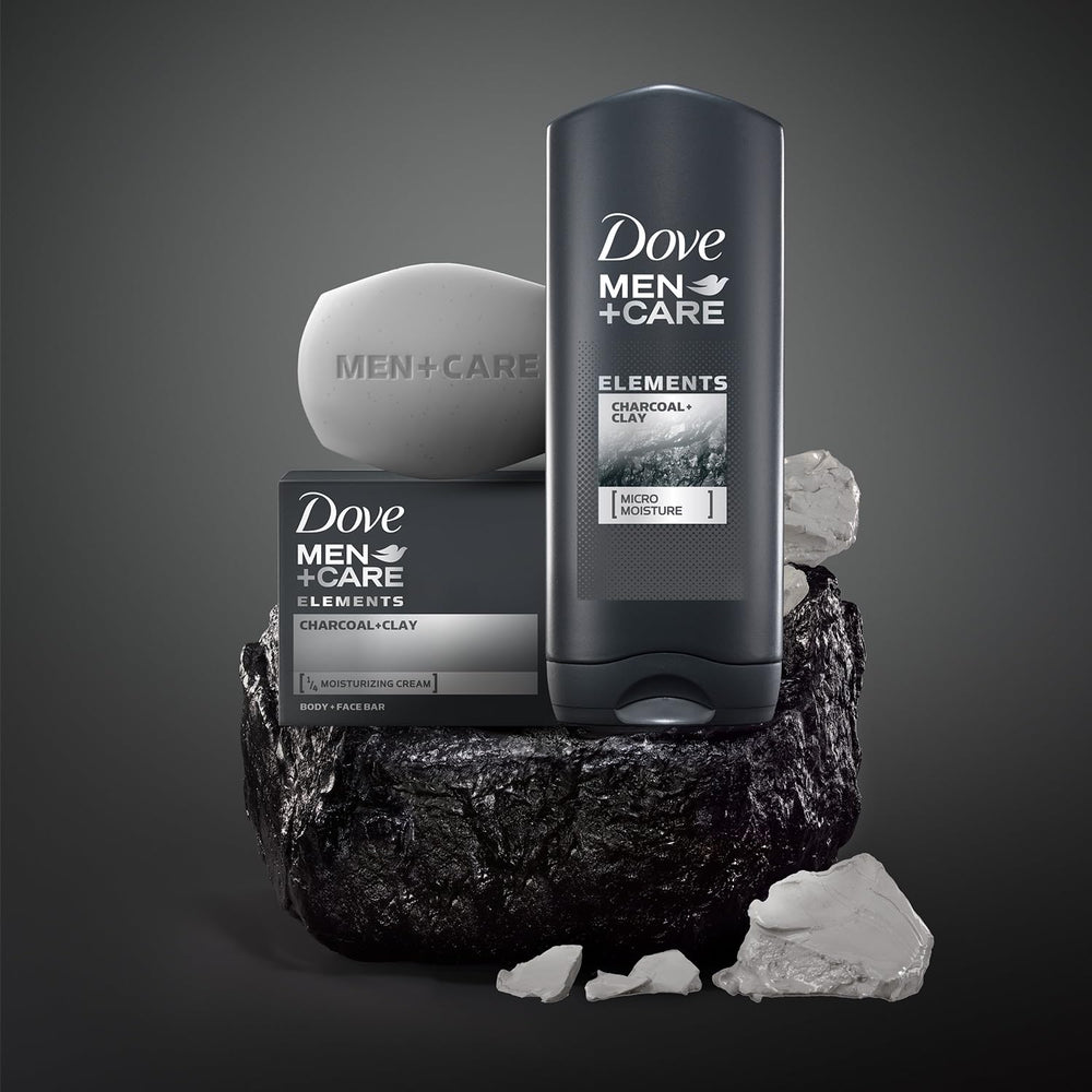 Dove Men+Care Bar dry skin care focus highlights moisturizing cleanse.