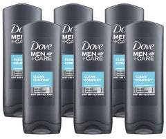 Dove Men+Care Clean Comfort bottle pouring lather for daily refreshment.