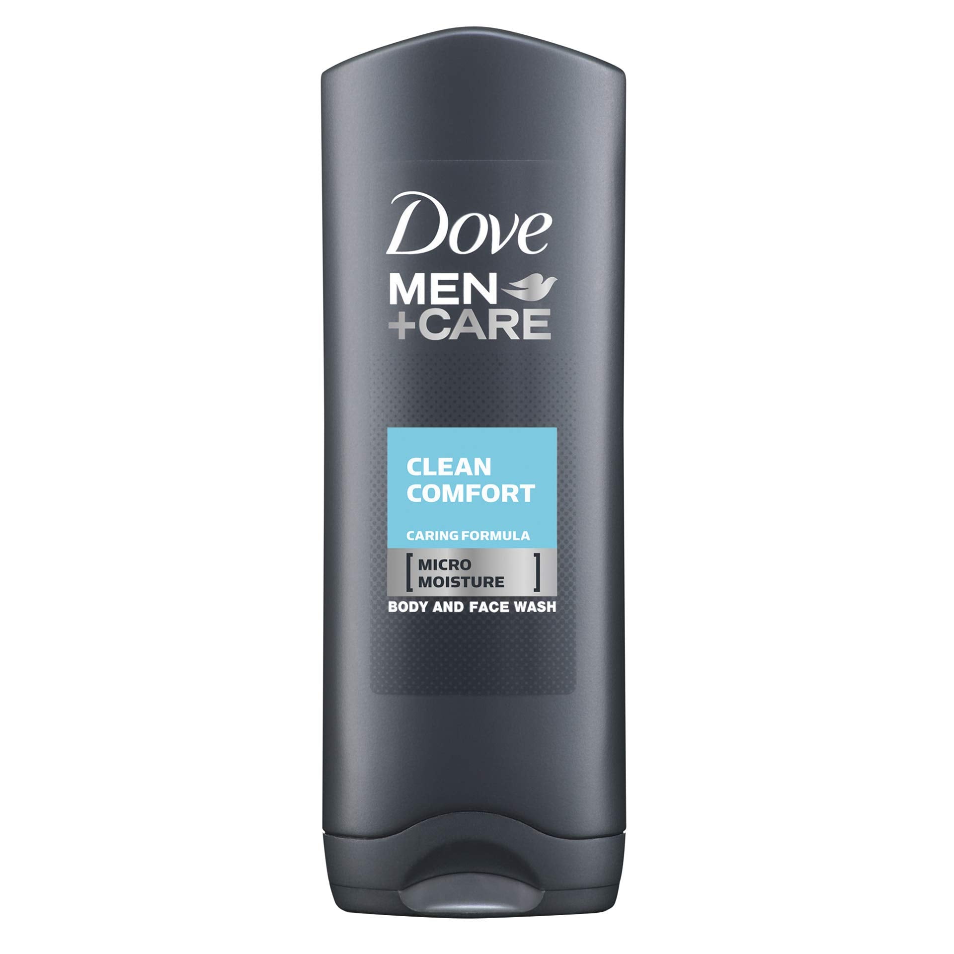 Dove Men+Care Clean Comfort foamy lather cleanses face and body gently.