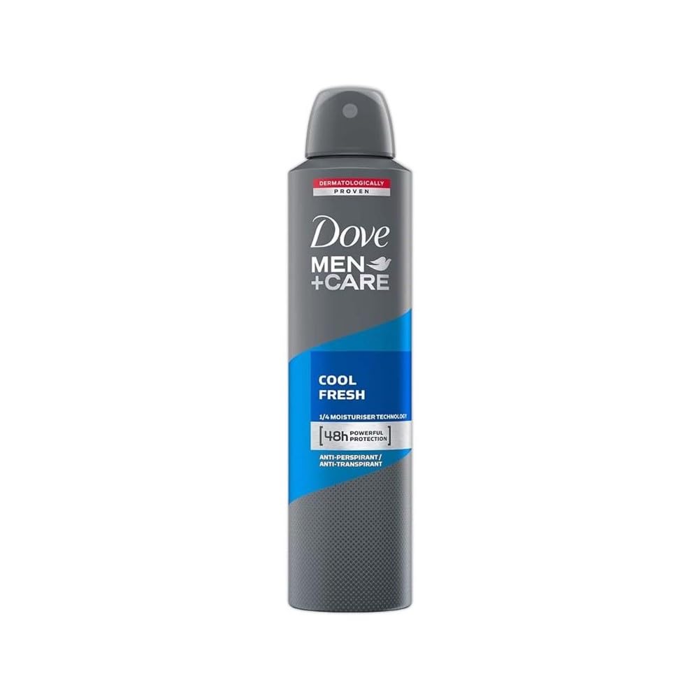 Dove Men+Care Cool Fresh antiperspirant spray application with quick-dry feel