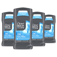 Dove Men+Care Cool Fresh antiperspirant stick packaging promotes all-day confidence.