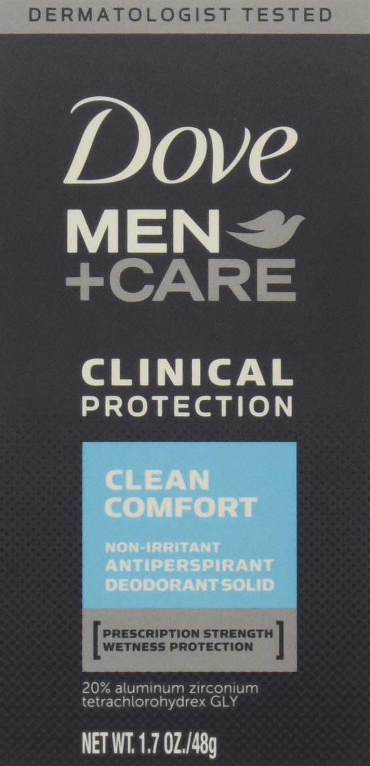Dove Men+Care deodorant bottle shows 96-hour protection for daily wear.